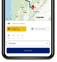 Selección de origen y destino en la app