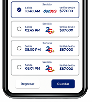 Selección de horario y tarifas
